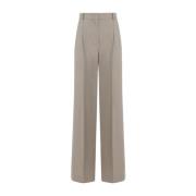 Beige Wide Leg Wool Pants