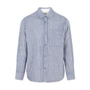 Blå Hånd-Frayed Stripet Bomullsskjorte
