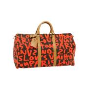 Pre-owned Rødt lerret Louis Vuitton Keepall