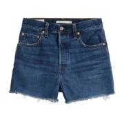 Blå Ribcage Denim Shorts for Kvinner