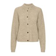 Myk Strikket Kort Cardigan Varm Sand