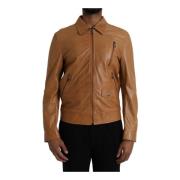 Brun Skinn Zip Blouson Jakke