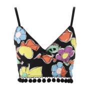 Symbol Print Crop Top med Pomponger