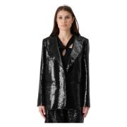 Paillett Blazer Oversize Svart Elegant Stil