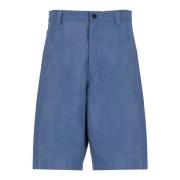 Blå Bomull Bermuda Shorts Høy Midje