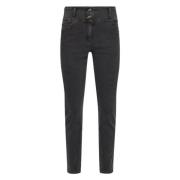 Cute Slim Svart Vasket Denim Jeans