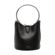 Svart Skinn Bucket Bag Ring Detaljer