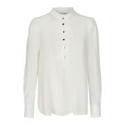 Feminin Off-White Bluse med Rysjedetaljer