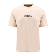 Beige Bomull T-skjorte med Crew-neck