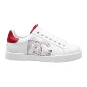 Hvite/Røde Skinn Sneakers Portofino Linje