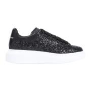 Svarte Skinn Sneakers med Rhinestones