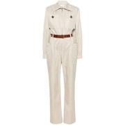 Beige Clair Twill Jumpsuit med Belte