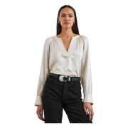 Ivory Satengbluse med Rynkedetaljer