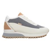 Kvinner Beige & Grå Lær Lav-Top Sneakers med Pels for Vinteren Er00114...