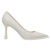 Kvinner Lyse Beige Denim Pumps med en Stabil Hæl Er00114626