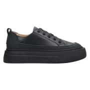 Kvinner Svart Lav Topp Skinn Sneakers Er00113473