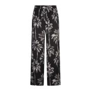 Svart Palm Tree Print Pyjama Bukser