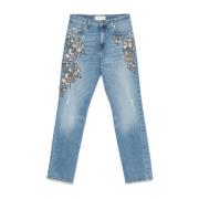 Klar Blå Blomstret Slim Jeans