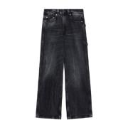 Sorte Wide Leg Jeans med Slitt Effekt