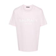 Rose Pink White Logo Print T-skjorte