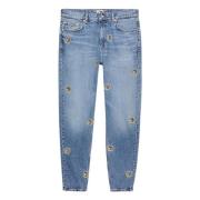 Faded Denim Jeans med Broderte Patches