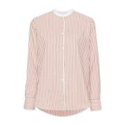 Vertikal Stripe Kragefri Skjorte Beige