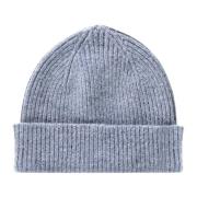 Ribbestrikket Beanie Lue Vasket Denim Blå