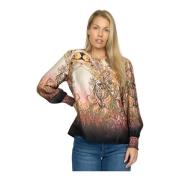 Sort Paisley Bluse med Puff-ermer