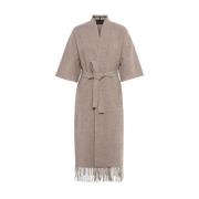 Beige Ruby Lambswool Fringed Coat