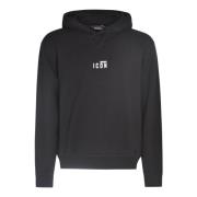 Svart Logo-Print Hettegenser Sweatshirt