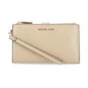 Beige Skinn Pochette med Lommer