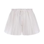 Hvite Plisserte Snøreshorts med Studs