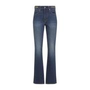 Blå High-Waisted Straight Leg Jeans