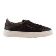 Brune Skinn Sneakers med Logo