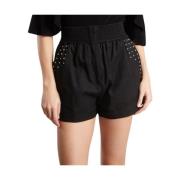 Sort Linbland Shorts med Stud Detaljer