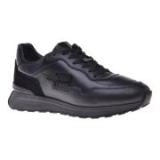 Trainers in black leather and tumbled leather