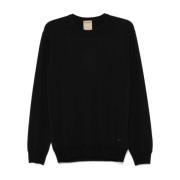 Sort Ribbestrikket Crew Neck Genser