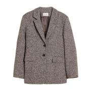 Brun Herringbone Blazer med Strukturerte Skuldre