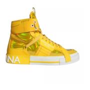 Gul Hvit Skinn High-Top Sneakers