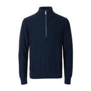 Mørkeblå Selected Homme Slhaxel Ls Knit Half Zip Genser