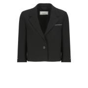 Sort enkeltspent blazer med peak-revers