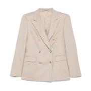 Beige Blazer med Peak Revers