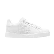 Hvite Perforerte Logo Skinn Sneakers