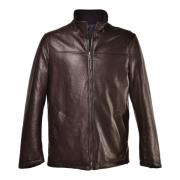 Reversible jacket in dark brown nappa