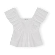 Hvit Ganni Hvit Poplin Ruffle Blouse