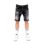 Sort Slitt Denim Shorts