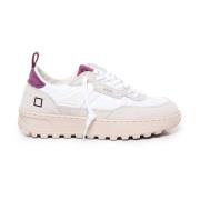 Hvite Lilla Dame Skinn Sneakers