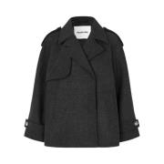 Svart Twill Jakke - Kort Trenchcoat