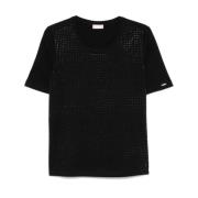 Svart Rhinestone Pyntet Crew Neck T-skjorte