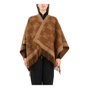 Monogram Jacquard Ull Poncho med Frynser